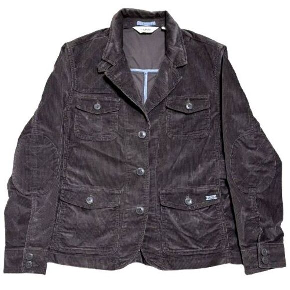 LL Bean Jacket Womens S Brown Button Down Corduroy Blazer Elbow Patch 70's Retro - Picture 1 of 16